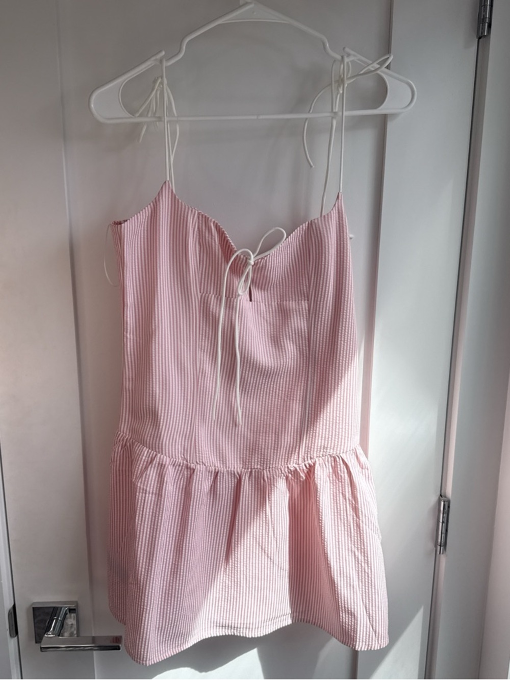Edikted Pink Seersucker Mini Dress